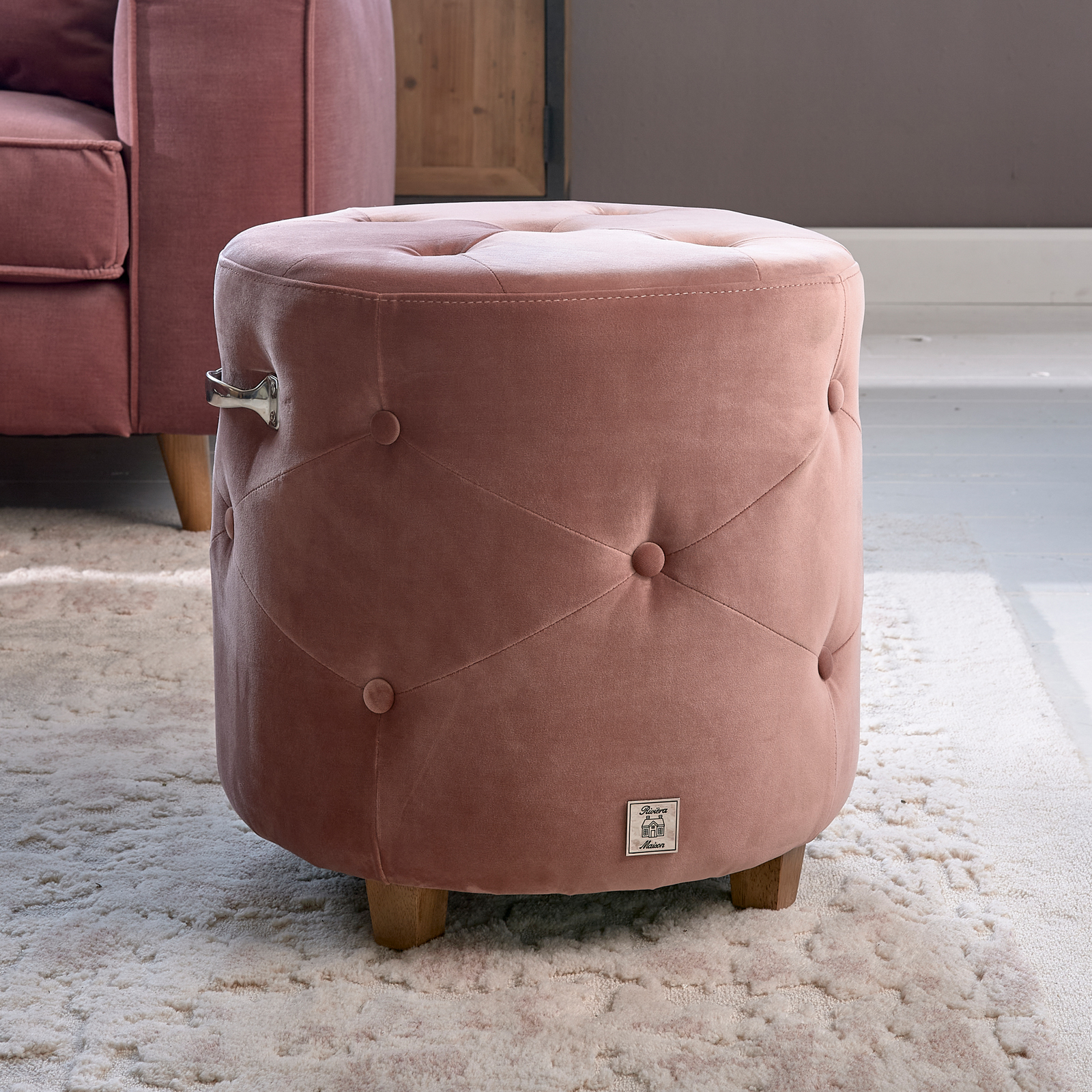 Bowery Footstool, velvet III, rose stain