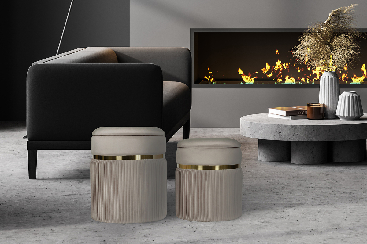Hocker Zora 325 2er-Set Taupe / Gold Hocker Zora 325 2er-Set Taupe / Gold