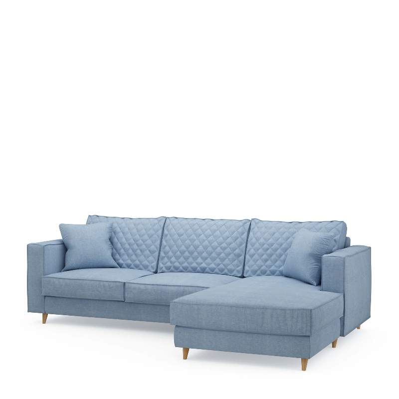 Kendall Sofa with Chaise Longue Right, washed cotton, ice blue
