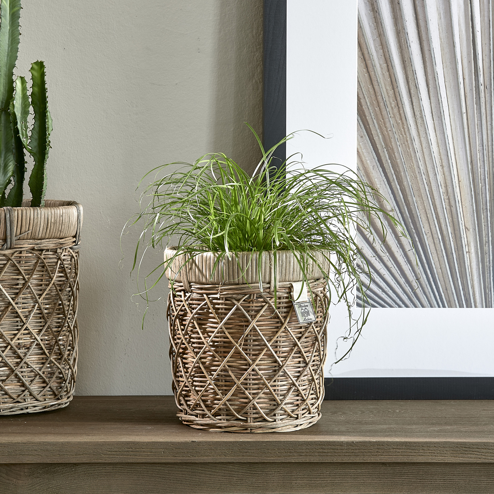 Rustic Rattan Diamond Weave Flower Pot S