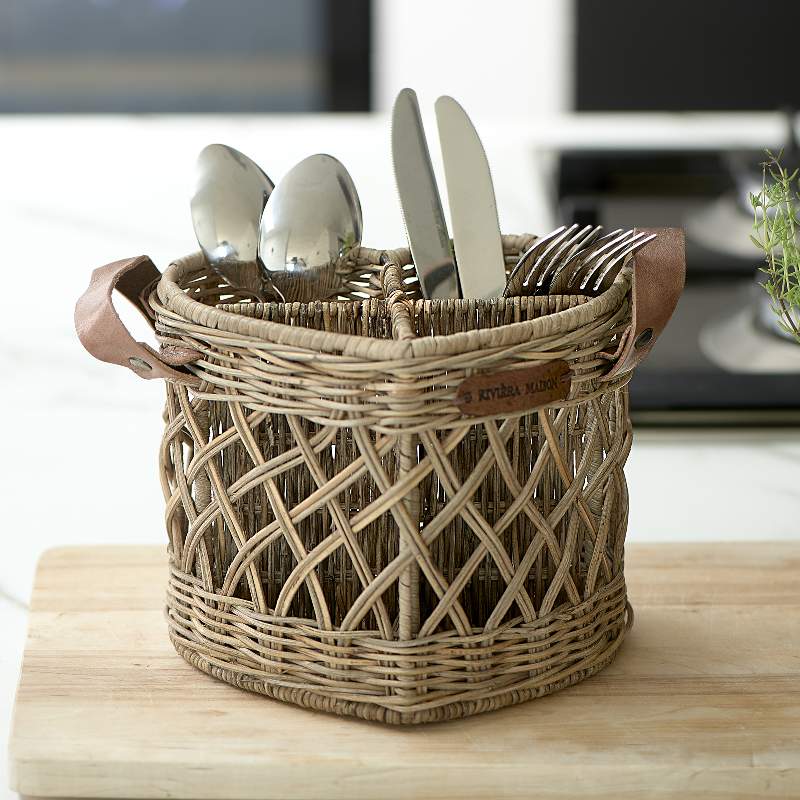 Rustic Rattan Utensils Holder Heart