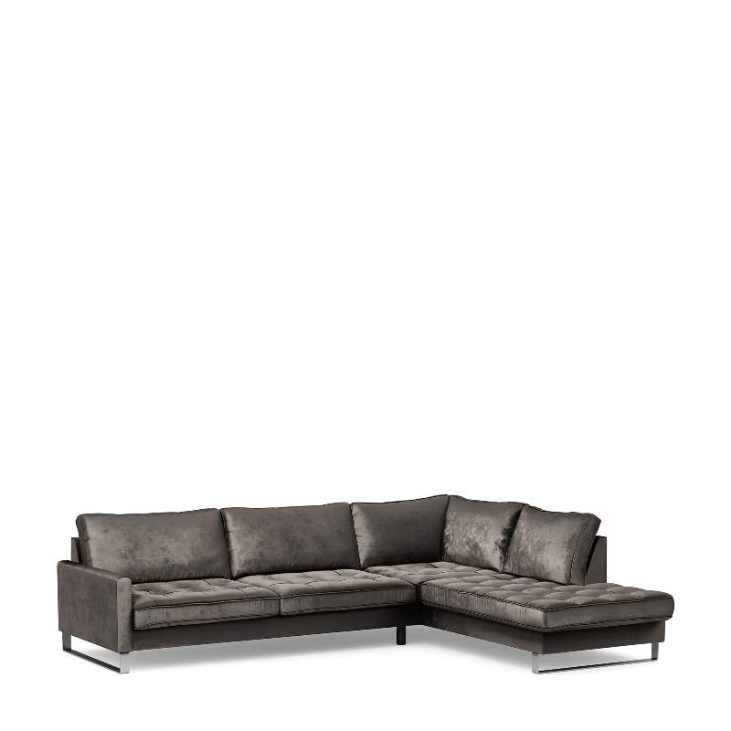 West Houston Corner Sofa Chaise Longue Right, velvet, grimaldi grey