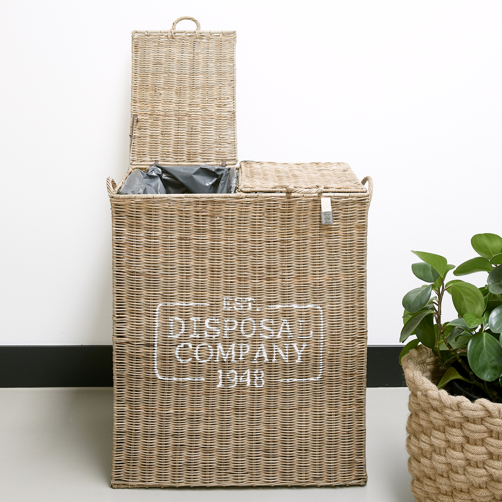 Rustic Rattan Disposal Company Waste Bin