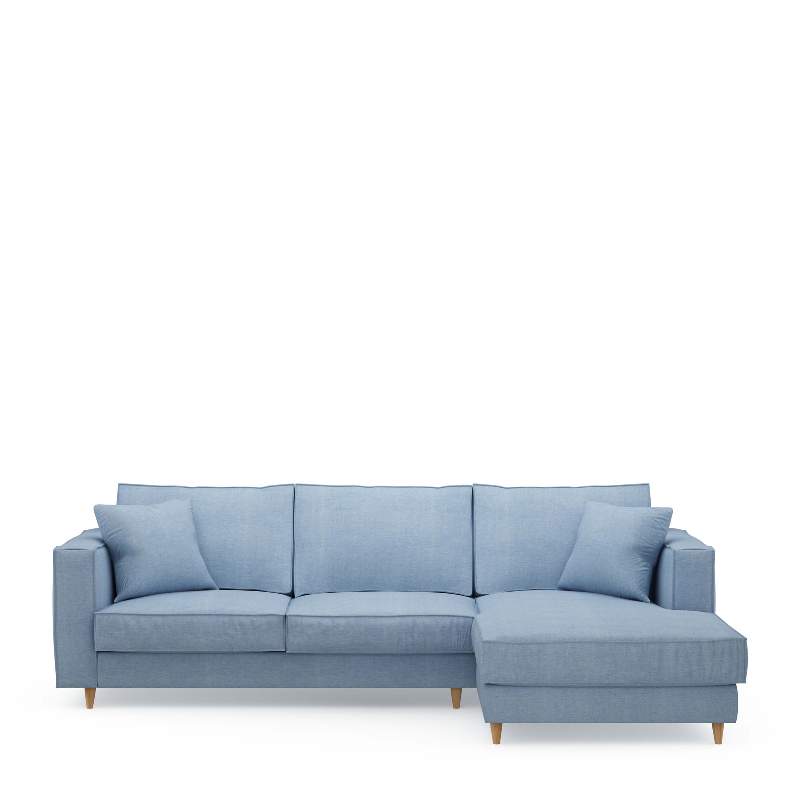 Kendall Sofa with Chaise Longue Right, washed cotton, ice blue