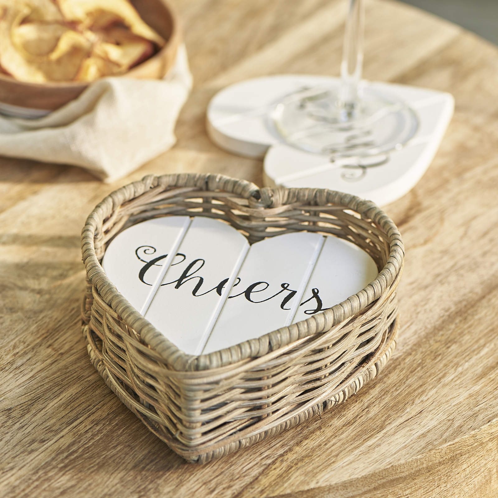 Rustic Rattan Heart Coasters