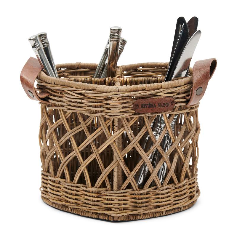 Rustic Rattan Utensils Holder Heart