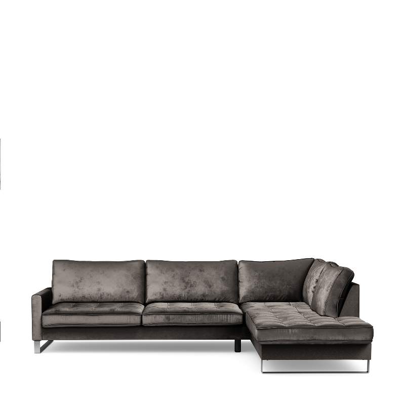 West Houston Corner Sofa Chaise Longue Right, velvet, grimaldi grey
