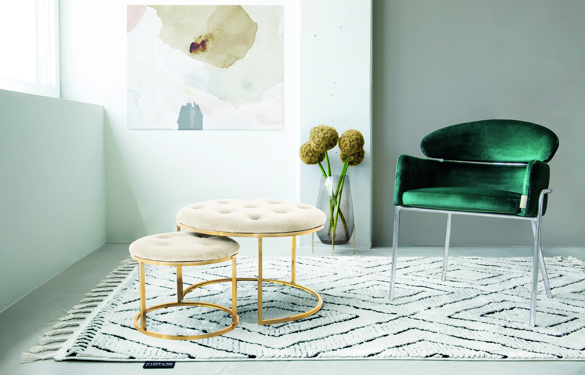 Hocker Myla 100-IN 2er-Set Elfenbein / Gold