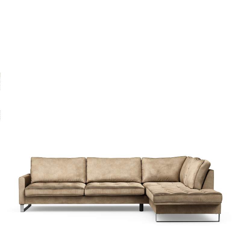 West Houston Corner Sofa Chaise Longue Right, velvet, golden beige