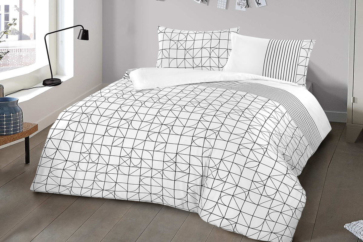 Bettwäsche Kennedy 125-NL Weiß / Schwarz 140cm x 240cm Bettwäsche Kennedy 125-NL Weiß / Schwarz 140cm x 240cm