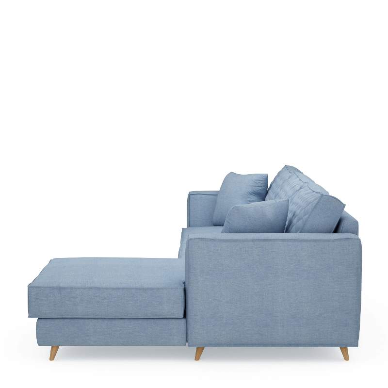 Kendall Sofa with Chaise Longue Right, washed cotton, ice blue