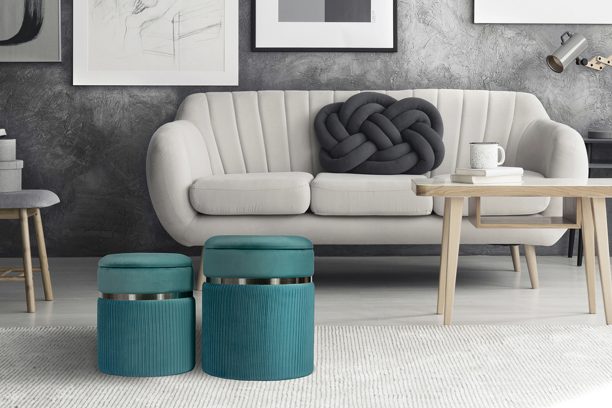 Hocker Zora 325 2er-Set Petrol / Silber