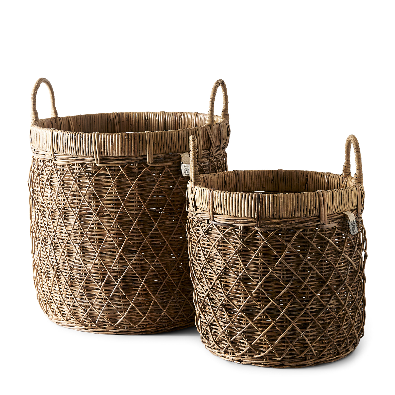 Rustic Rattan Diamond Weave Basket s/2
