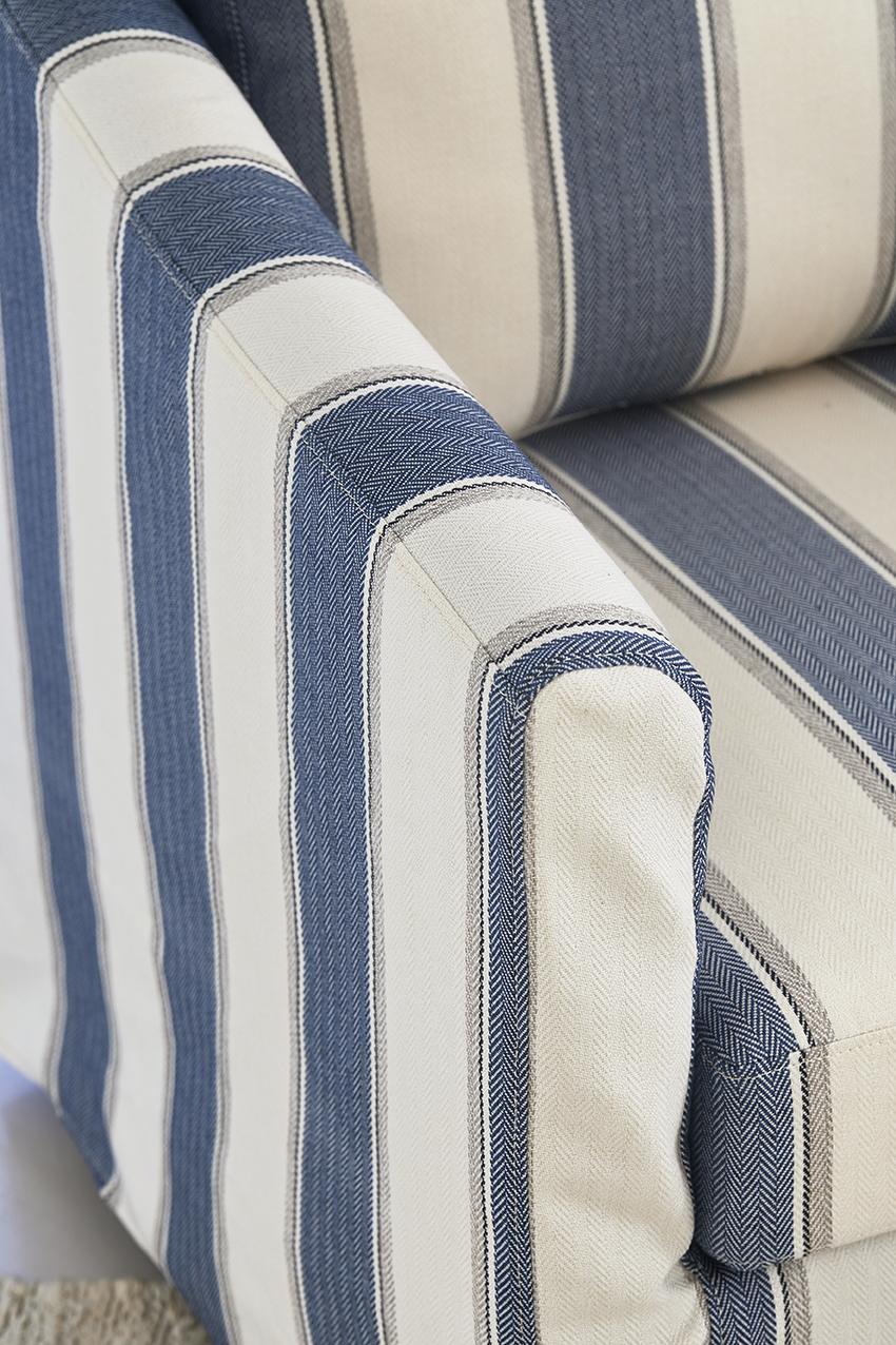 Moretta Swivel Armchair, blue stripe