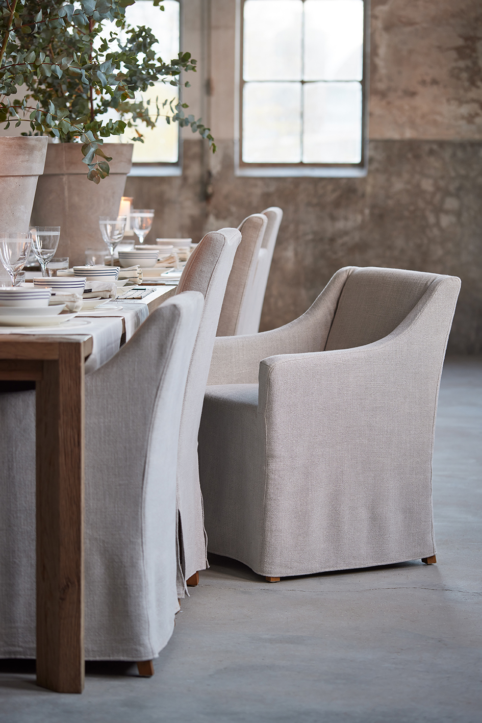 Firenze Dining Armchair with Loose Cover, mouline linen, fabulous flax